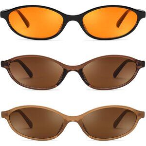Women's Orange Brown Sunglasses Eye Narrow Trendy plastic frames Sunnies Shades